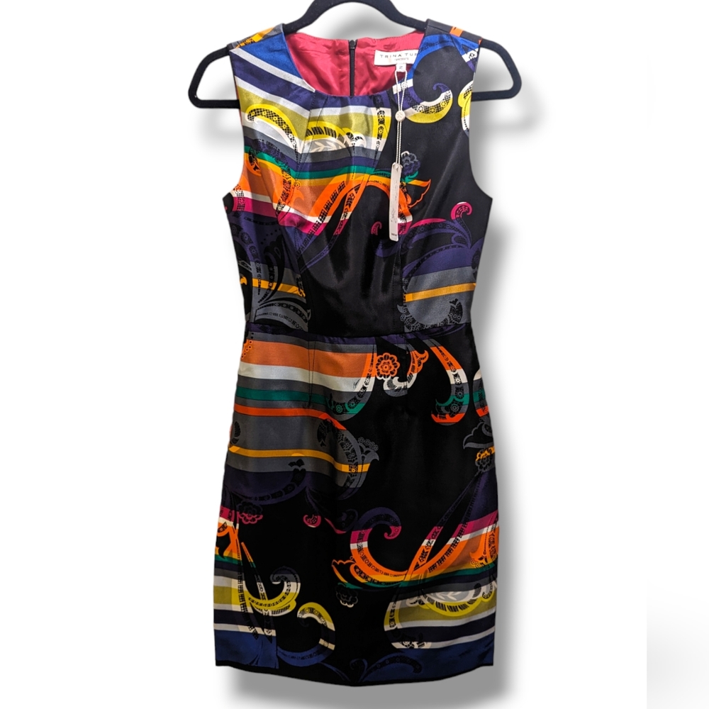 TRINA TURK 'Kudson' Multi Color Paisley Sleeveless Sheath Silk Blend Dress- 2 - Picture 5 of 11
